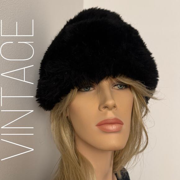 VTG Shearling Sheepskin THICK Fur Hat Sub-Zero Minus Winter Temperature Black OS - Picture 4 of 9
